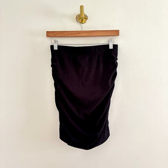 Sundry For Evereve Ribbed Ruched Knit Pull On Mini Skirt Black 1 - Picture 2 of 9